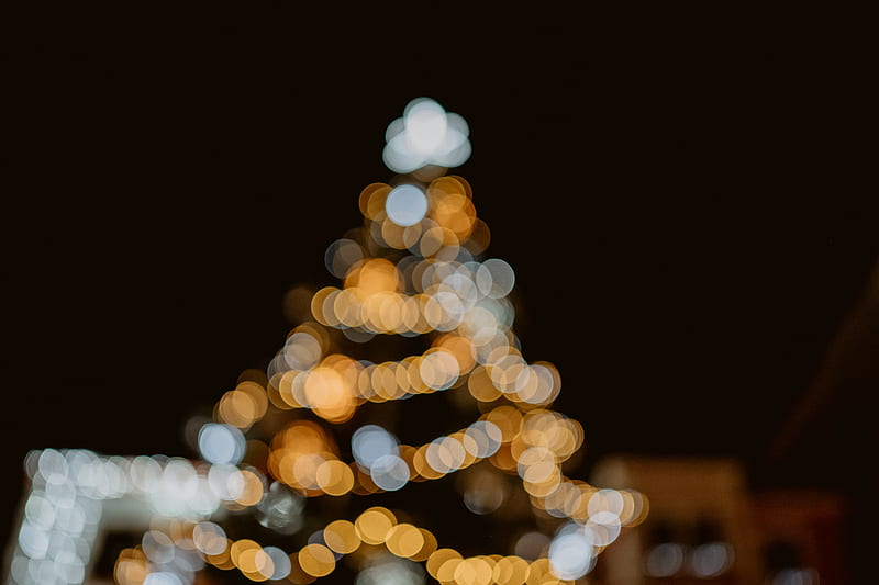 tree, lights, bokeh, glare, blur, HD wallpaper