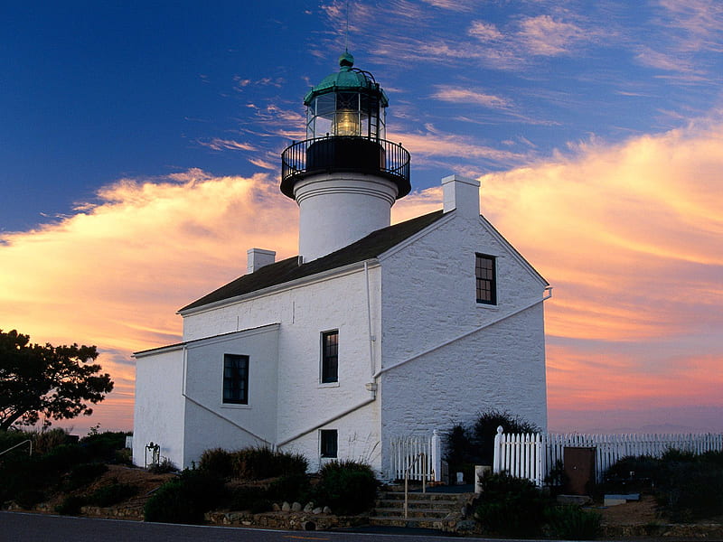 perfect lighthouse, old point loma lighthouse, california, cabrillo national monument, HD wallpaper