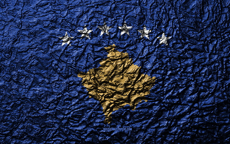 Flag of Kosovo stone texture, waves texture, Kosovo flag, national symbol, Kosovo, Europe, stone background, HD wallpaper