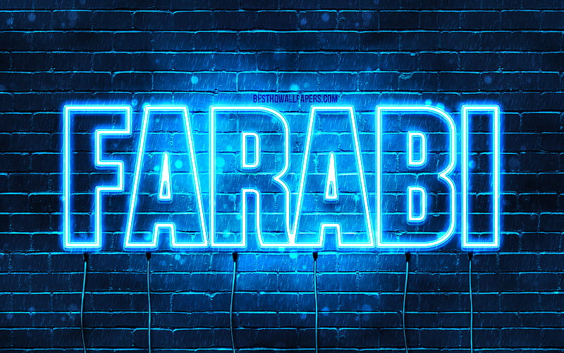 Farabi, , with names, Farabi name, blue neon lights, Happy Birtay Farabi, popular arabic male names, with Farabi name, HD wallpaper