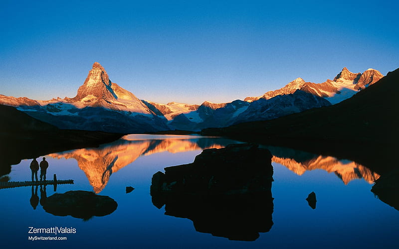 Zermatt, Valais, mountain, sunrise, switzerland, lake, HD wallpaper