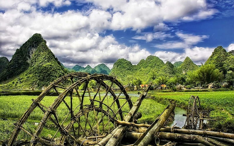 vietnam-village, forest, nature, trees, clouds, HD wallpaper