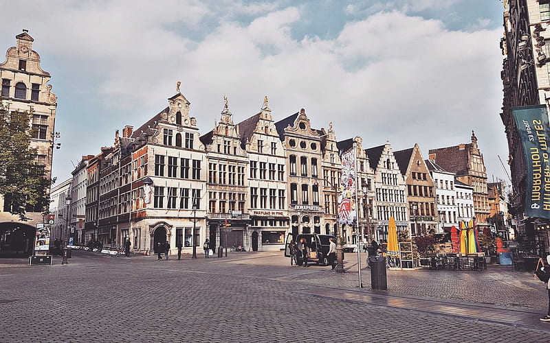 Antwerp, square, old houses, old architecture, beautiful city, Belgium, HD wallpaper