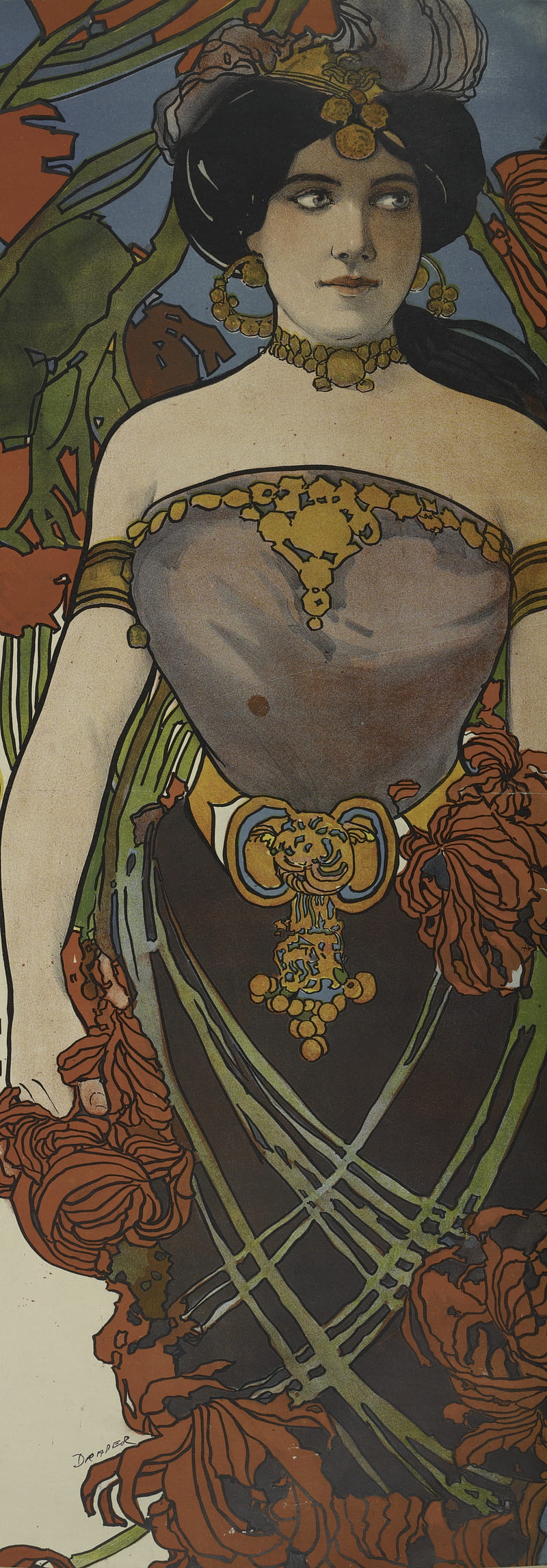 Art Nouveau Lady, art nouveau, fine art, poster art, posters, woman, women, HD phone wallpaper