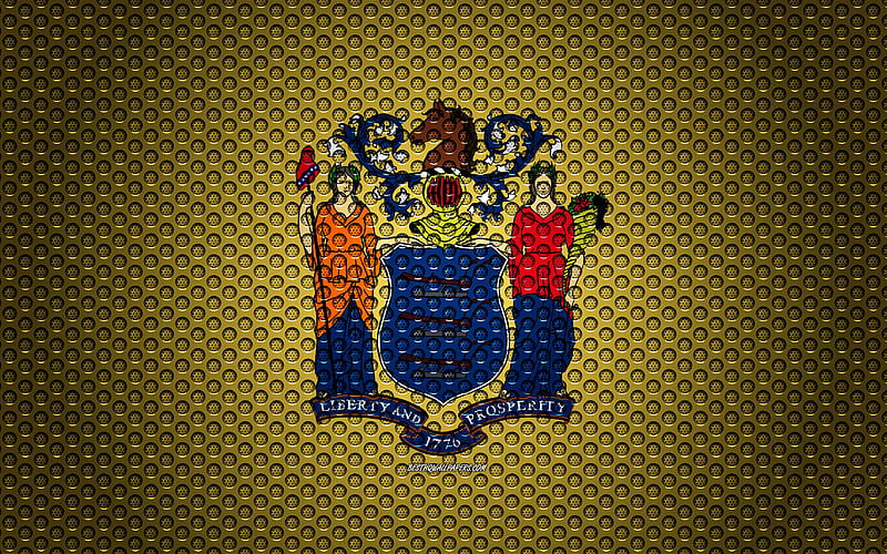Flag of New Jersey American state, creative art, metal mesh texture, New Jersey flag, national symbol, New Jersey, USA, flags of American states, HD wallpaper