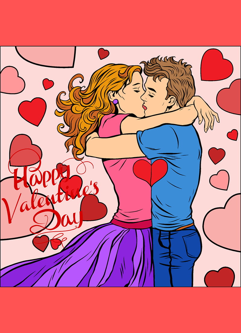 Kiss, sweet, one kisse, love, people, pink, valentine, corazones, HD phone wallpaper