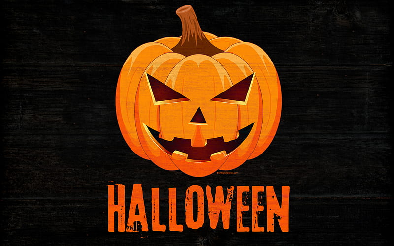 Halloween, pumpkin, autumn holiday, Halloween concepts, wooden background, HD wallpaper