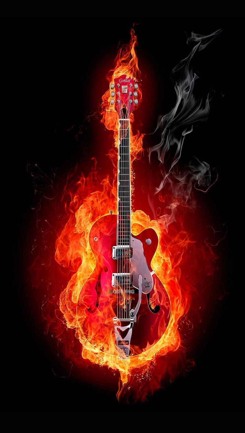 Guitarra de musica de fuego, rojo, Fondo de pantalla de teléfono HD | Peakpx