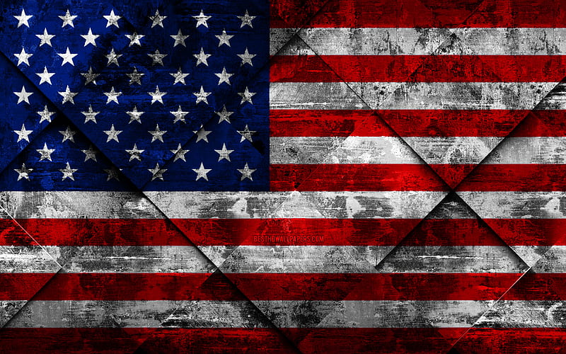 Flag of USA, grunge art, rhombus grunge texture, American flag, North America, national symbols, USA, creative art, United States of America, HD wallpaper