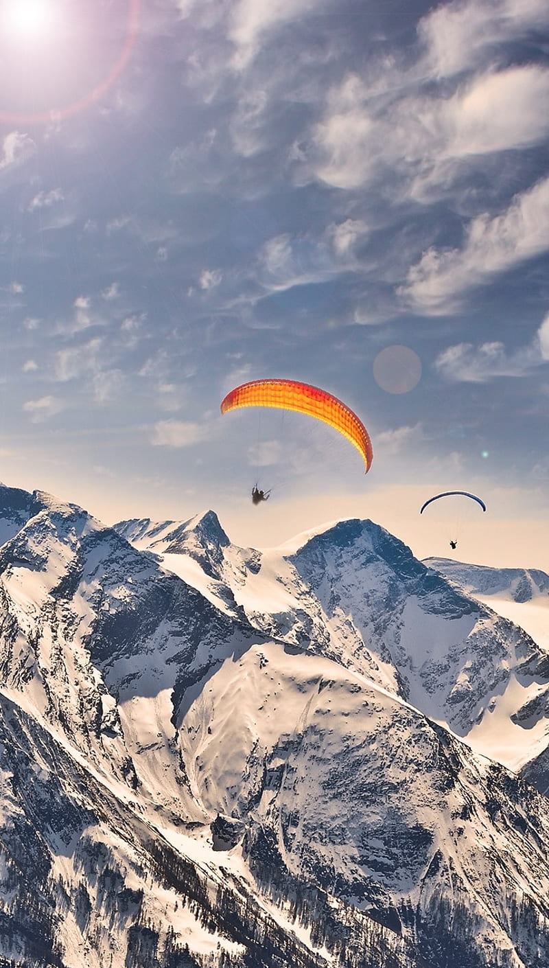 Parachute, air, cold, dom, mountains, snow, wind, HD phone wallpaper