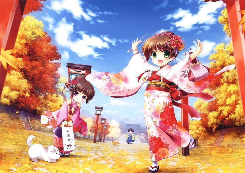 Kawaii Kimono, pretty, autumn, children, bonito, adorable, sweet, kid,  leaves, HD wallpaper | Peakpx