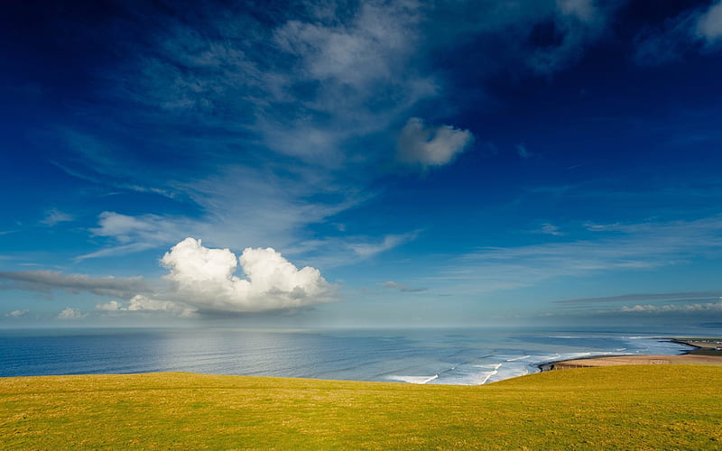 ocean meadow glade land blue green-Beautiful natural scenery, HD wallpaper