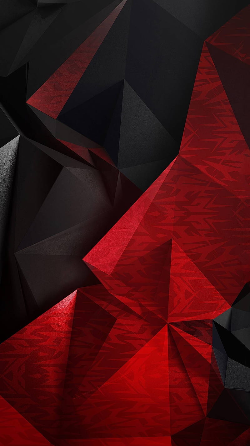 Polygon, 3d, abstract, background, black, geometric, pattern, polygonal, red, rendering, HD phone wallpaper