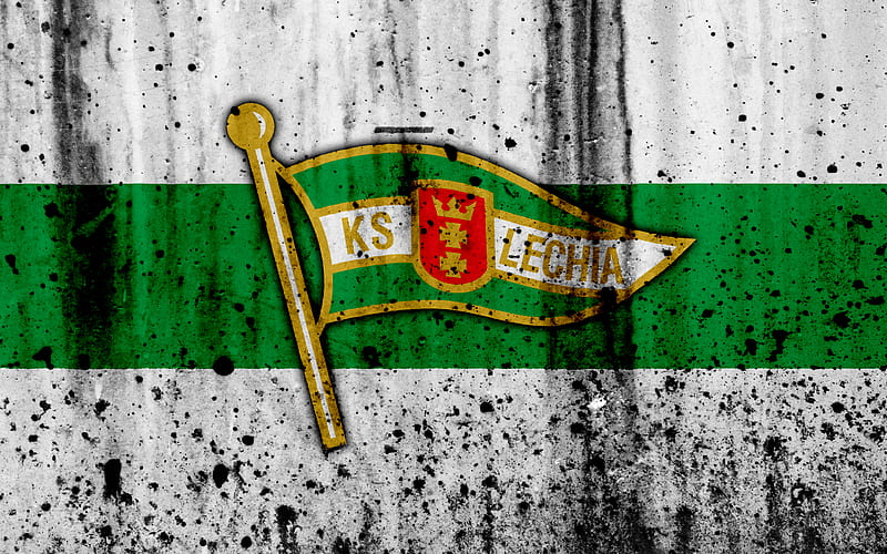 FC Lechia Gdansk grunge, Ekstraklasa, logo, football club, Poland, Lechia Gdansk, soccer, art, stone texture, Lechia Gdansk FC, HD wallpaper