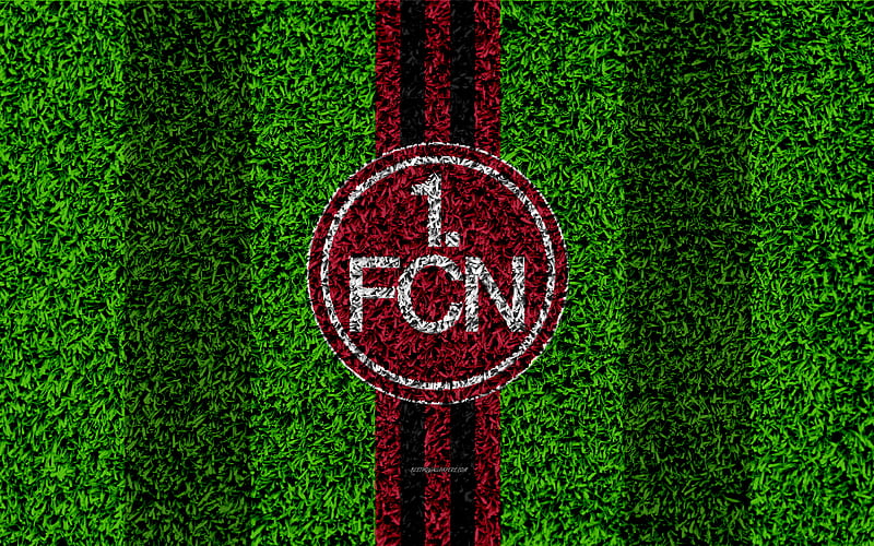 FC Nurnberg German football club, football lawn, logo, emblem, red black lines, Bundesliga 2, Nuremberg, Germany, football, grass texture, HD wallpaper