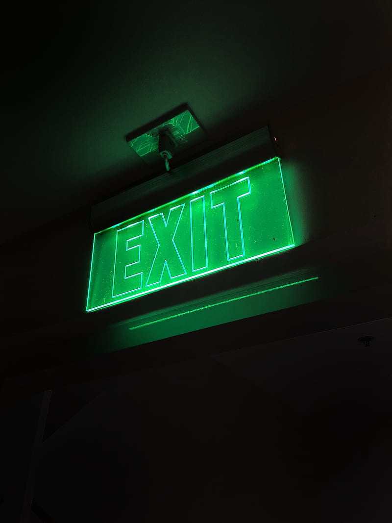 exit, sign, text, neon, green, HD phone wallpaper