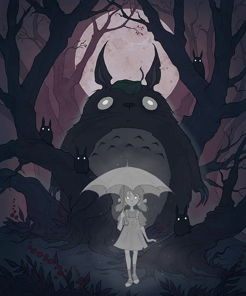Totoro , anime, dark, hayao miyazaki, my neighbor totoro, studio ghibli, HD phone wallpaper