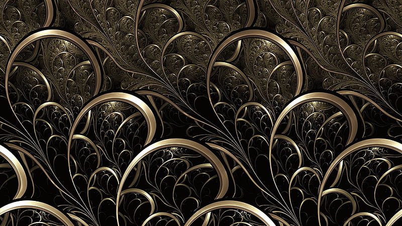 Black Fractal Patterns Curls Trippy, HD wallpaper