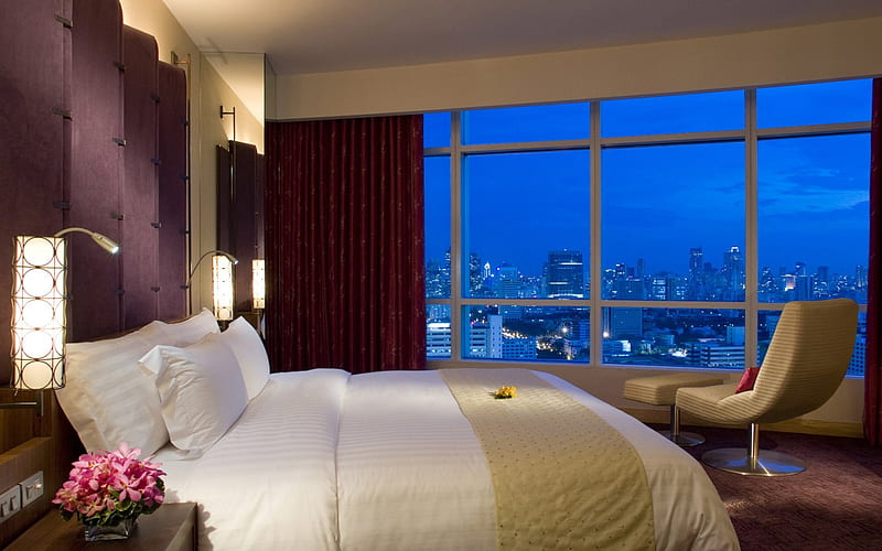 City Lights, Bedroom, Night, High Rise Apartment, HD wallpaper