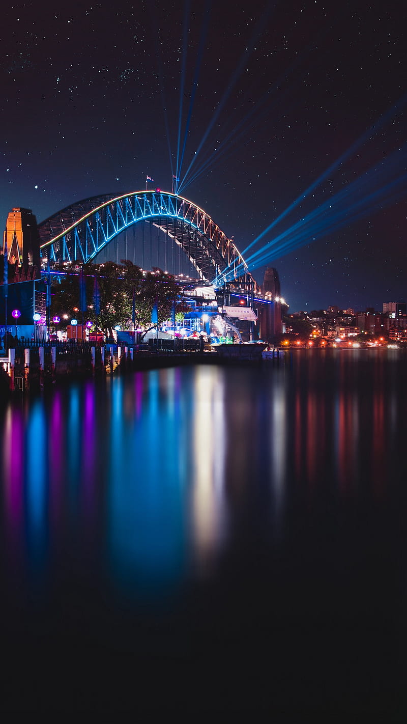 Sydney Harbour Bridge , australia, sydney harbour bridge, city lights, night, city, HD phone wallpaper