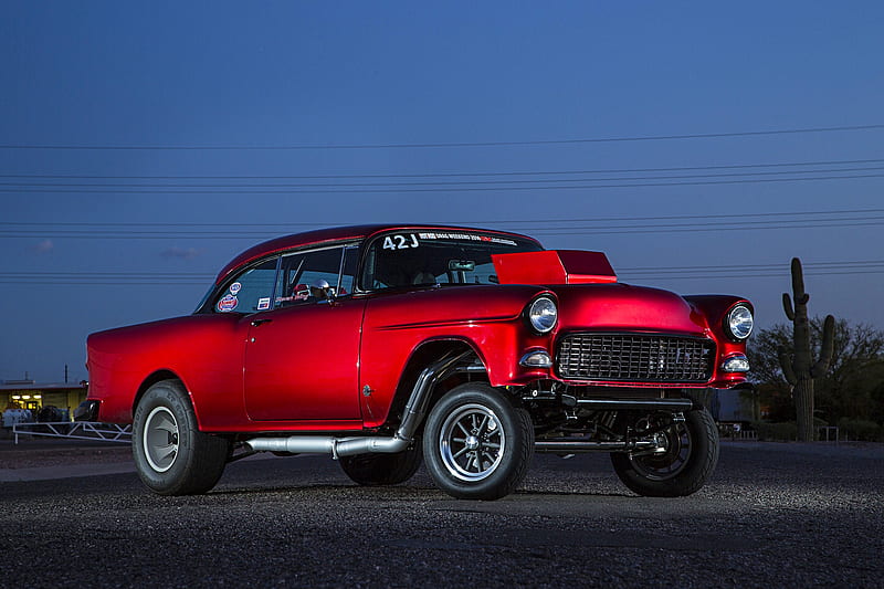 1955-Chevy-Gasser, Classic, Red, GM, Bowtie, HD wallpaper