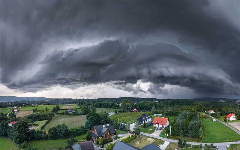 Storm Clouds over Poland, clouds, Poland, village, storm, panorama, HD wallpaper