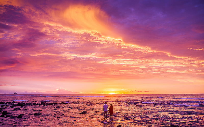 Sunset Couple Beach 2021 Romance Love, HD wallpaper