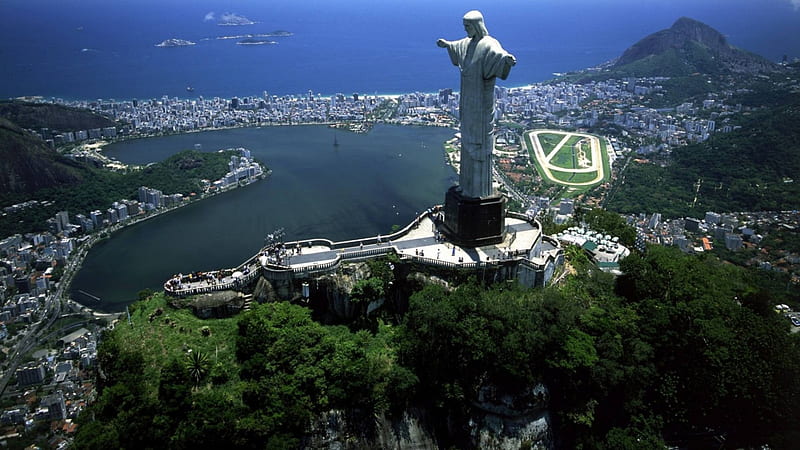 Cristo-Redentor-Rio-De-Janeiro-Brazil, architecture, panoramic, Rio de Janeiro, travel religion landmark, awesome, Brazil, HD wallpaper