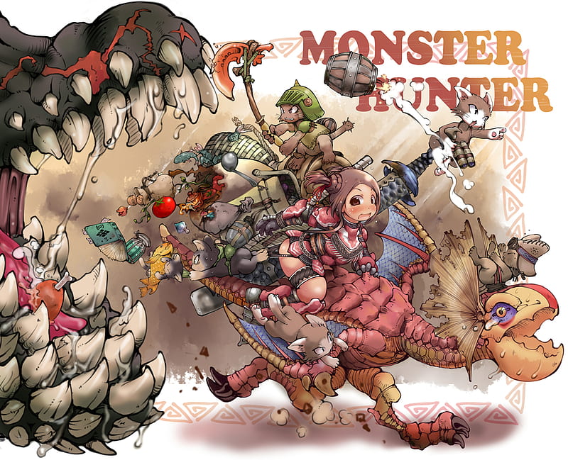 Monster Hunter, anime, funny, cat, dragon, armour, HD wallpaper
