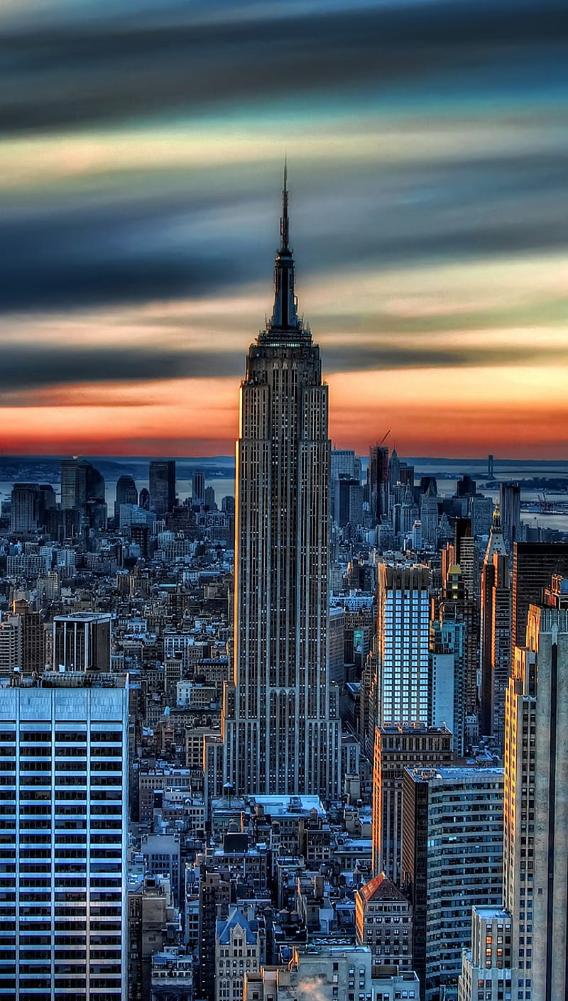 Building, city, newyork, sunset, town, HD phone wallpaper