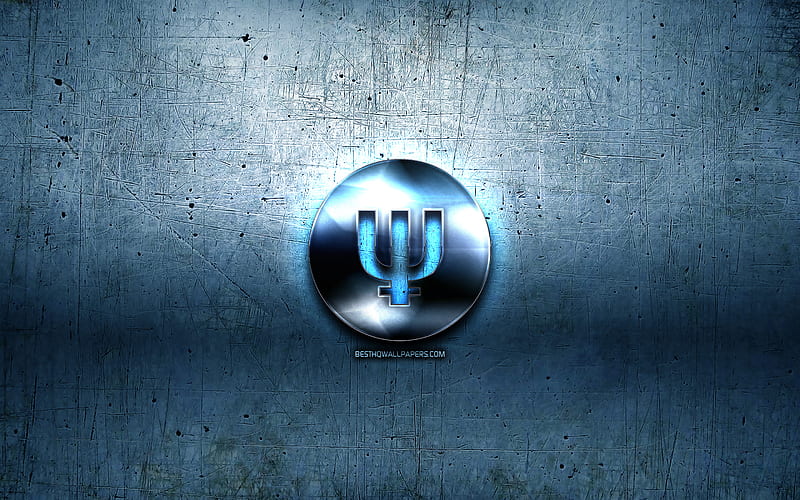 Primecoin metal logo, grunge, cryptocurrency, blue metal background, Primecoin, creative, Primecoin logo, HD wallpaper