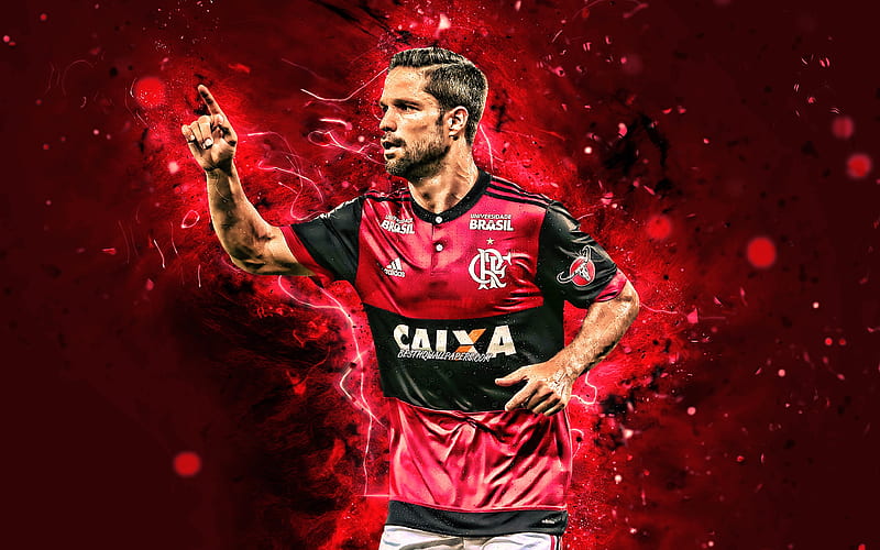 Diego Ribas, clos-up, Flamengo FC, goal, brazilian footballers, Diego, soccer, Brazilian Serie A, neon lights, Brazil, HD wallpaper