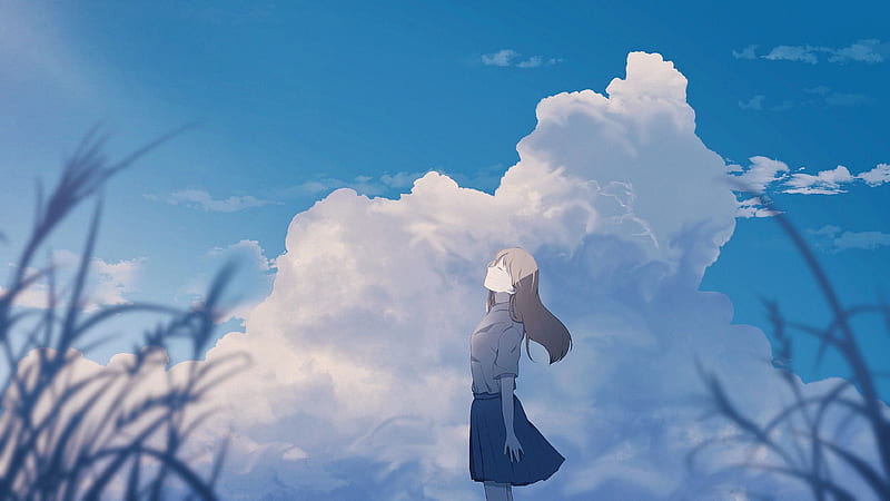 Girl, alone, smile, clouds, anime, art, HD wallpaper | Peakpx