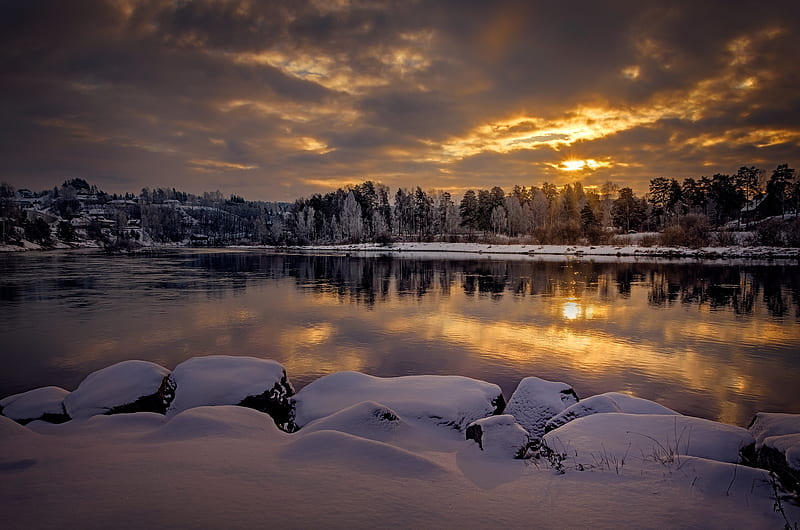 Graphy, Winter, Lake, Nature, Norway, Snow, Sunset, HD wallpaper | Peakpx