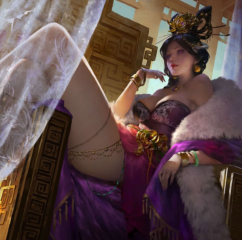 :), concubine, frumusete, fantasy, asian, odalusque, mountain huang, girl, princess, view from down, HD wallpaper