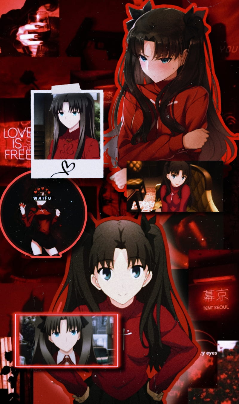Tohsaka Rin, red, black hair, Anime, Fate, HD phone wallpaper
