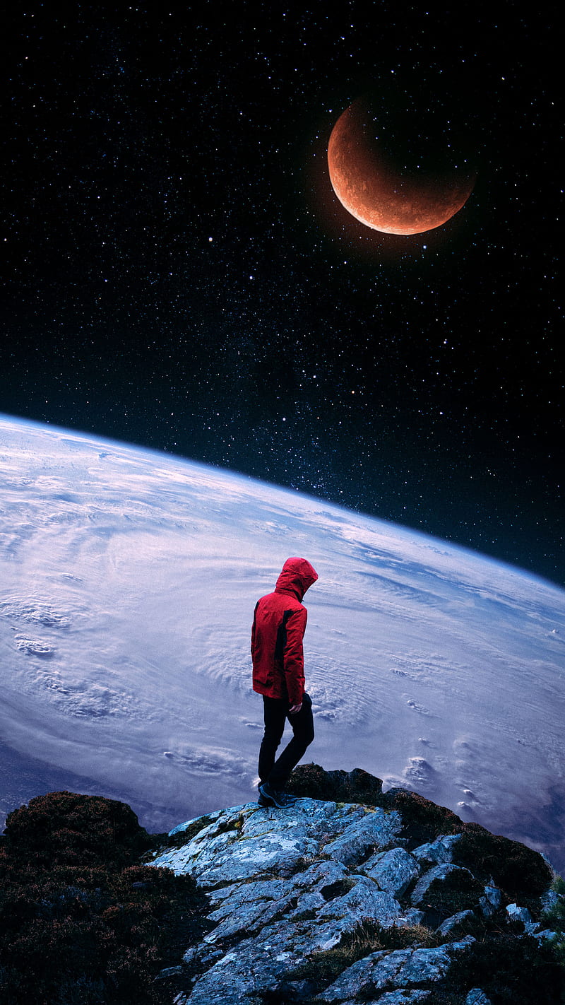 Space Traveller, alone, climbing, earth, glow, mars, mountain, redxarts, HD phone wallpaper