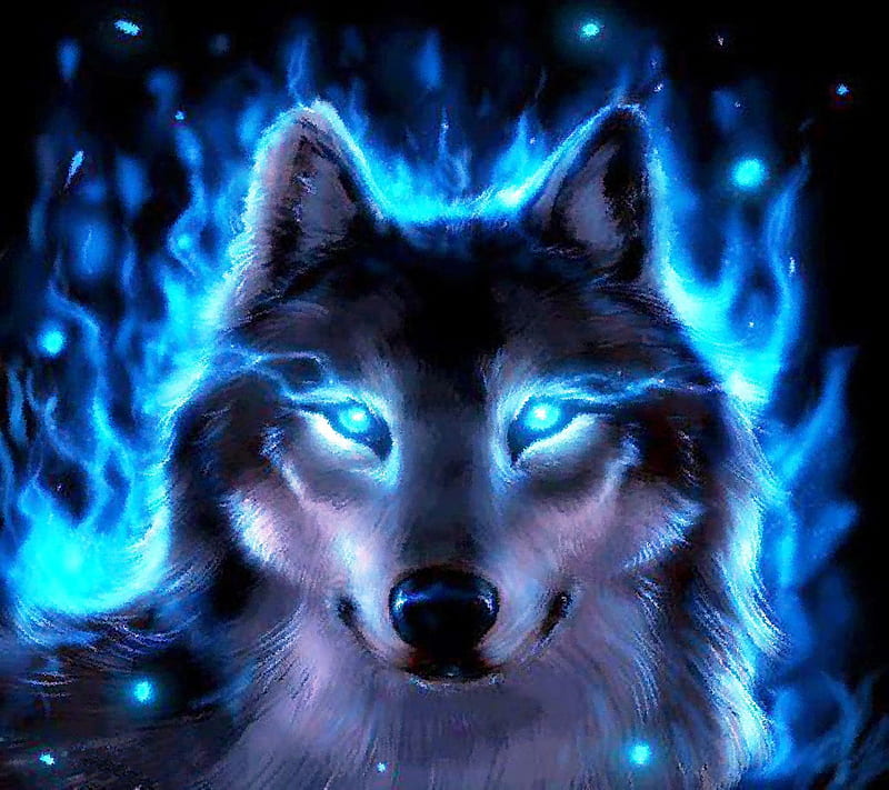 Ice Wolf, abstract, animal, fire, flame, HD wallpaper