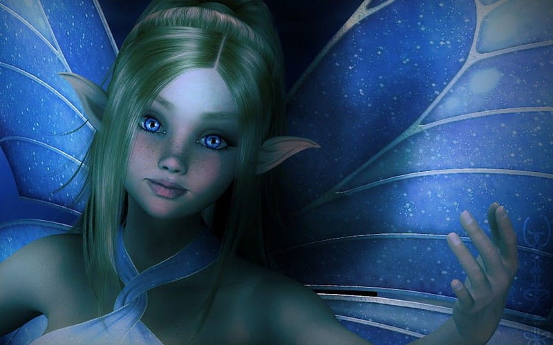 ★Blue Angels Wings★, pretty, charm, bonito, adorable, elves, angels, sweet, hair, fantasy, 3D, splendor, fairies, face, blue, wings, lovely, colors, Blue Angels Wings, supernatural, lips, cute, cool, eyes, HD wallpaper