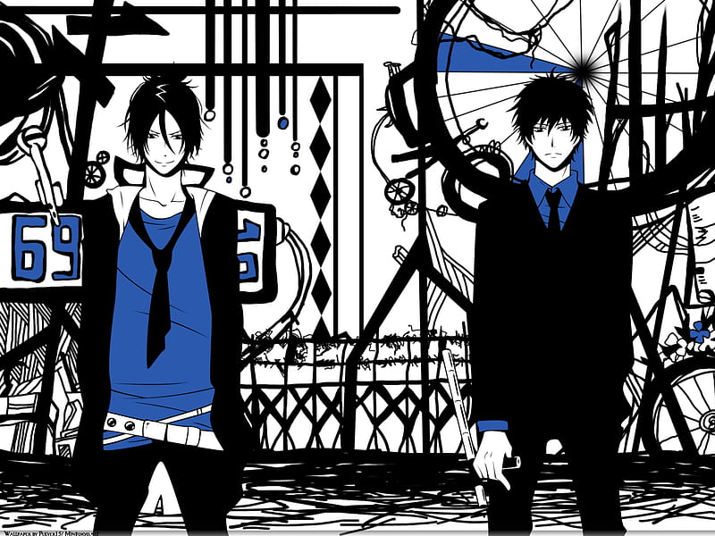 Katekyou Hitman Reborn, male, anime, black, necktie, hibari kyouya, blue, rokudou mukuro, HD wallpaper