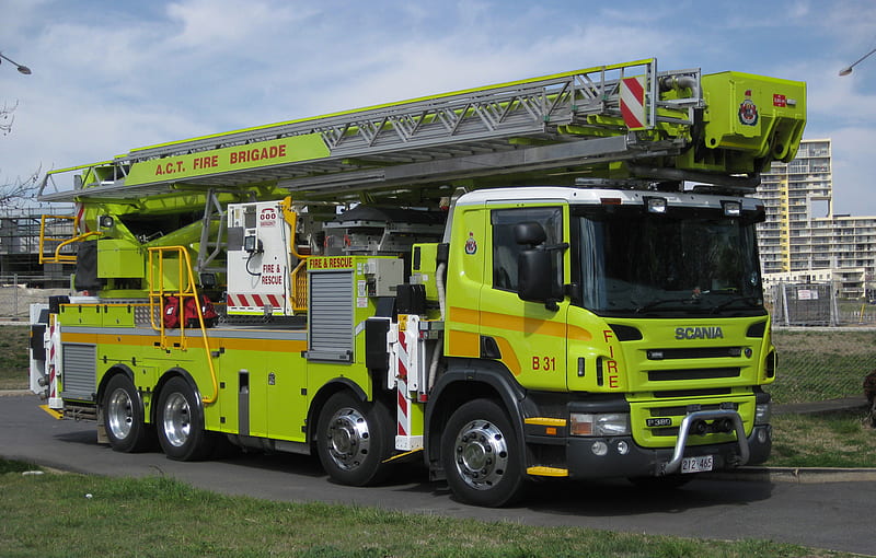 ACT Fire Brigade - Aerial Ladder Platform, B31, act fire brigade, ladder, fire truck, scania, fire engine, trucks, australia, canberra, truck, fire engines, HD wallpaper