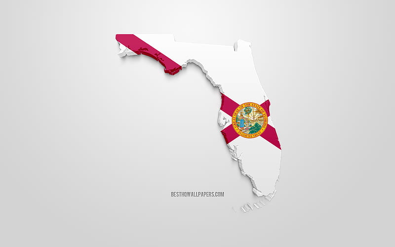 3d flag of Florida, map silhouette of Florida, US state, 3d art, Florida 3d flag, USA, North America, Florida, geography, Florida 3d silhouette, HD wallpaper