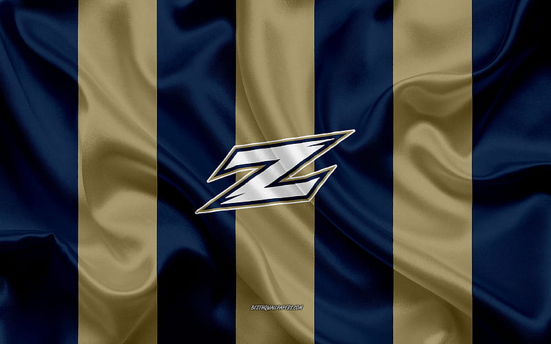 Akron Zips, American football team, emblem, silk flag, blue-gold silk texture, NCAA, Akron Zips logo, Akron, Ohio, USA, American football, HD wallpaper