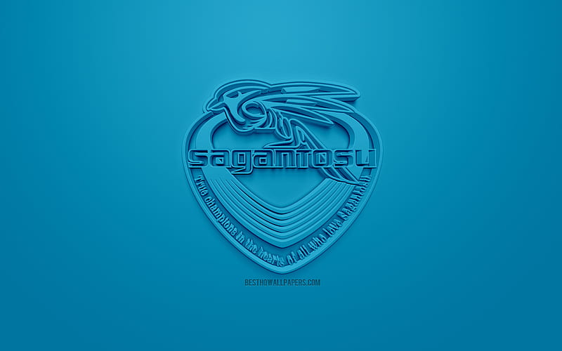 Sagan Tosu FC, creative 3D logo, blue background, 3d emblem, Japanese football club, J1 League, Tosu, japan, 3d art, football, stylish 3d logo, HD wallpaper