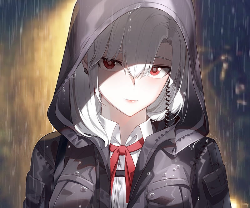 Chica anime, ojos rojos, lluvia, Fondo de pantalla HD | Peakpx