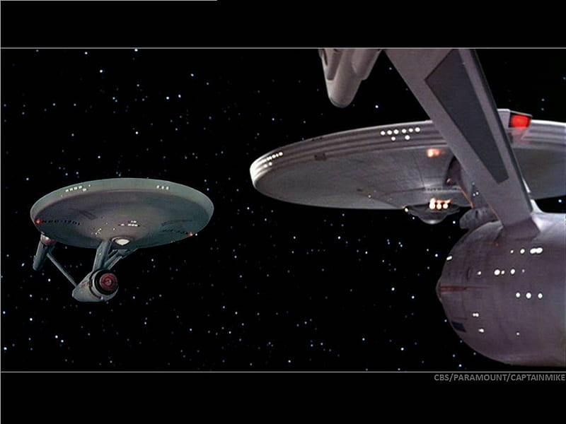 TOS Enterprise Meets The Movie Refit Enterprise, starship enterprise, star trek, constitution refit, trek, HD wallpaper