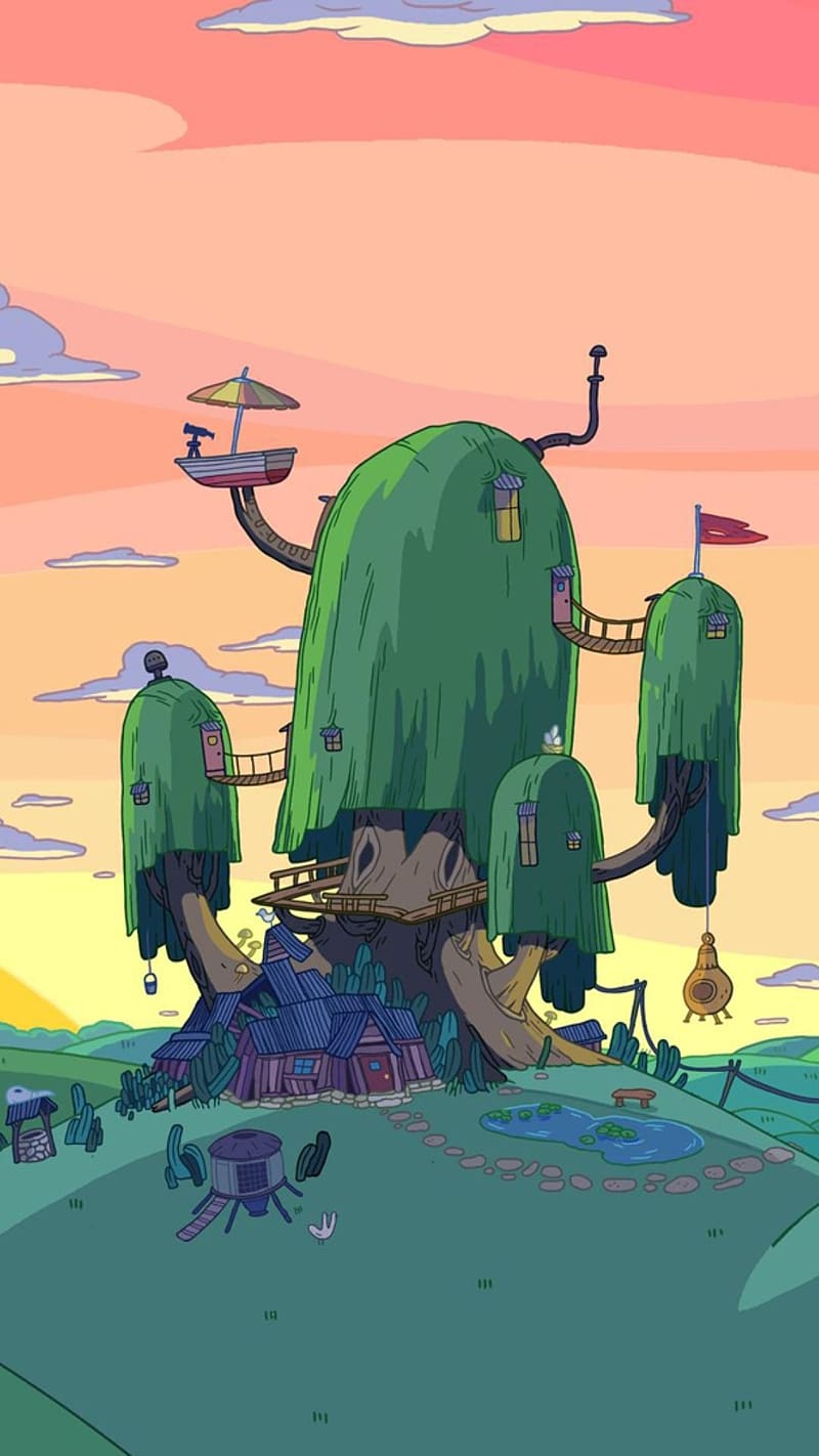 Adventure Time, Tree House, animated, HD phone wallpaper