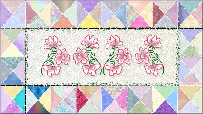 Patches, flowers, patchwork, quilt, pastels, HD wallpaper