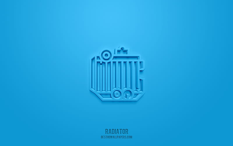 Radiator 3d icon, blue background, 3d symbols, Radiator, Car parts icons, 3d icons, Radiator sign, Car parts 3d icons, HD wallpaper