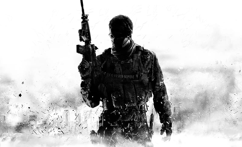 MW 3, soldier, action, black and white, video game, black, call of duty- modern warfare, adventure, call of duty- modern warfare 3, modern warfare, call of duty, weapon, HD wallpaper